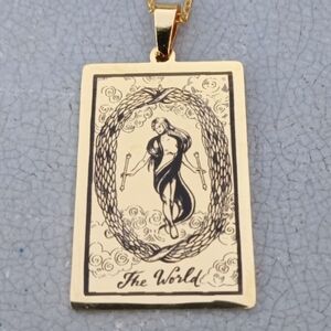 ❤️ 2/$20 The World Tarot Card Stainless Steel Necklace NWT Gold Version